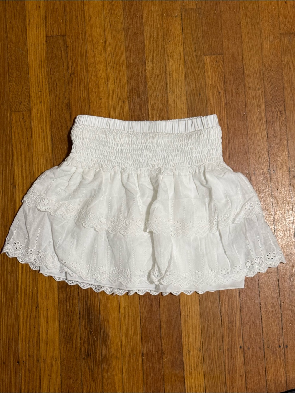 White Tiered Eyelet Mini Skirt